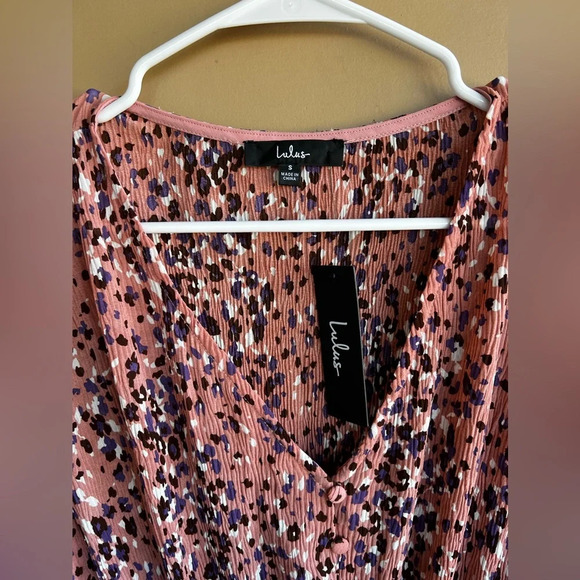 NWT Lulu’s Parkside Mauve Multi Print Half-Sleeve V-Neck Mini Dress Size Small - Picture 6 of 9